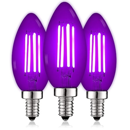 B11 LED Purple Light Bulbs 4.5W 40W Equivalent Colored Glass E12 Candelabra Base, 3PK